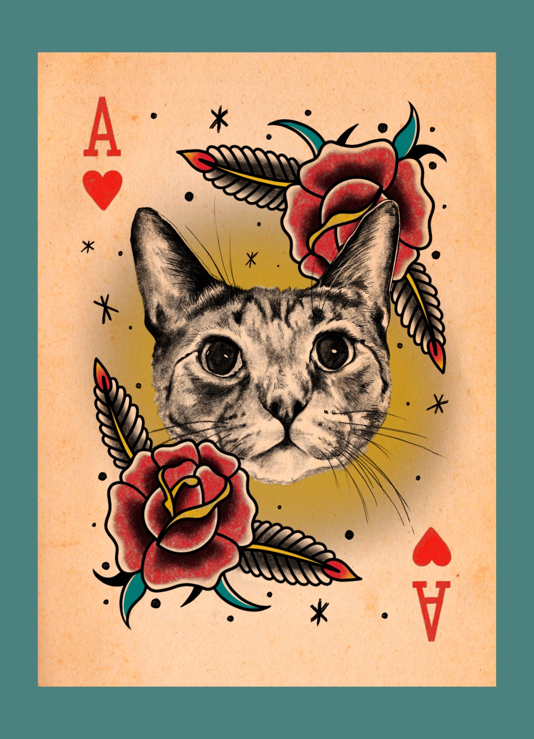 ace of hearts anthurium cats Ace of Hearts Print
